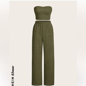 SHEIN EZwear Solid Tube Top & Wide Leg Pants